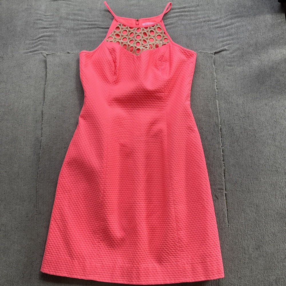 Lilly Pulitzer Pink Halter Cocktail Dress Cutout Lace Detail Womens Size 00